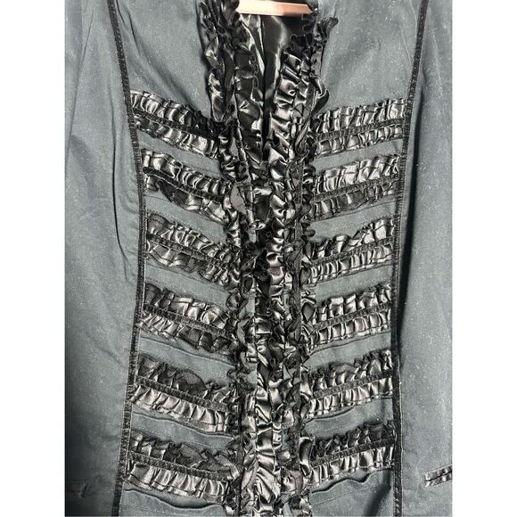 Simon Chang Denim Wear Women’s Bohemian Black Jacket Ruffle Satin Trim Sz20 Note - Picture 2 of 15